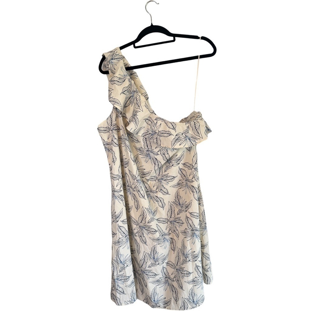 NWT Banana Republic ivory blue print cotton one shoulder raffle dress size XL - Picture 2 of 4
